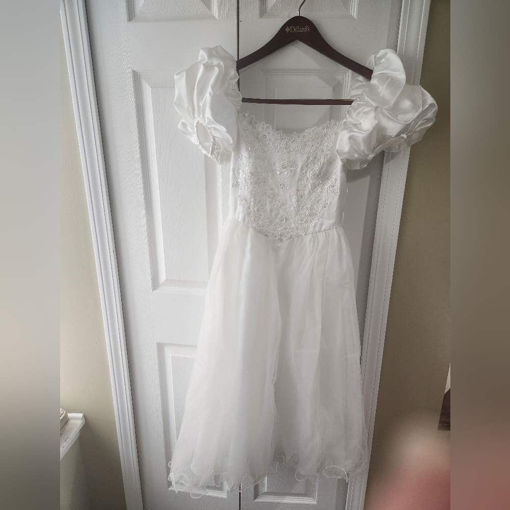 ALFRED ANGELO-White Sequin Lace Satin/Tulle Kids Formal Dress